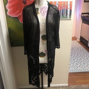 Black lace kimono with floral details
